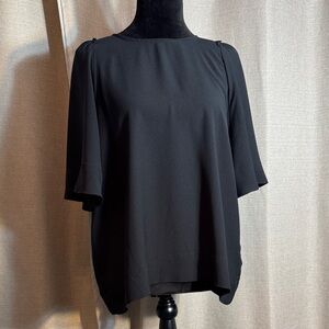 Who What Wear Black Top Blouse Crew Neck Short Sleeve